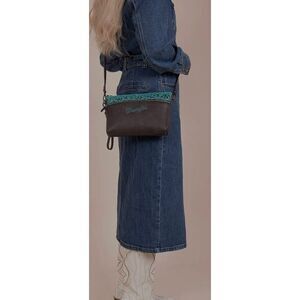 Wrangler Western Cowhide Crossbody Bag Brown Turquoise Embossed Clutch Wristlet